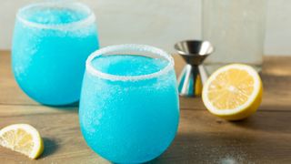 A blue slushie made in a blender